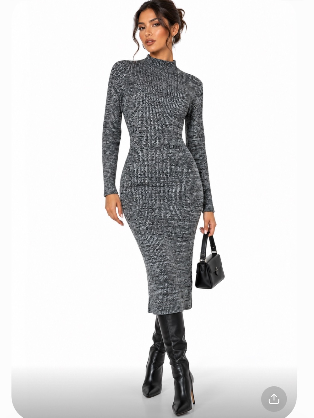 H&M Marled Ribbed Knit Mock Neck Long Sleeve Midi Sweater Dress XL